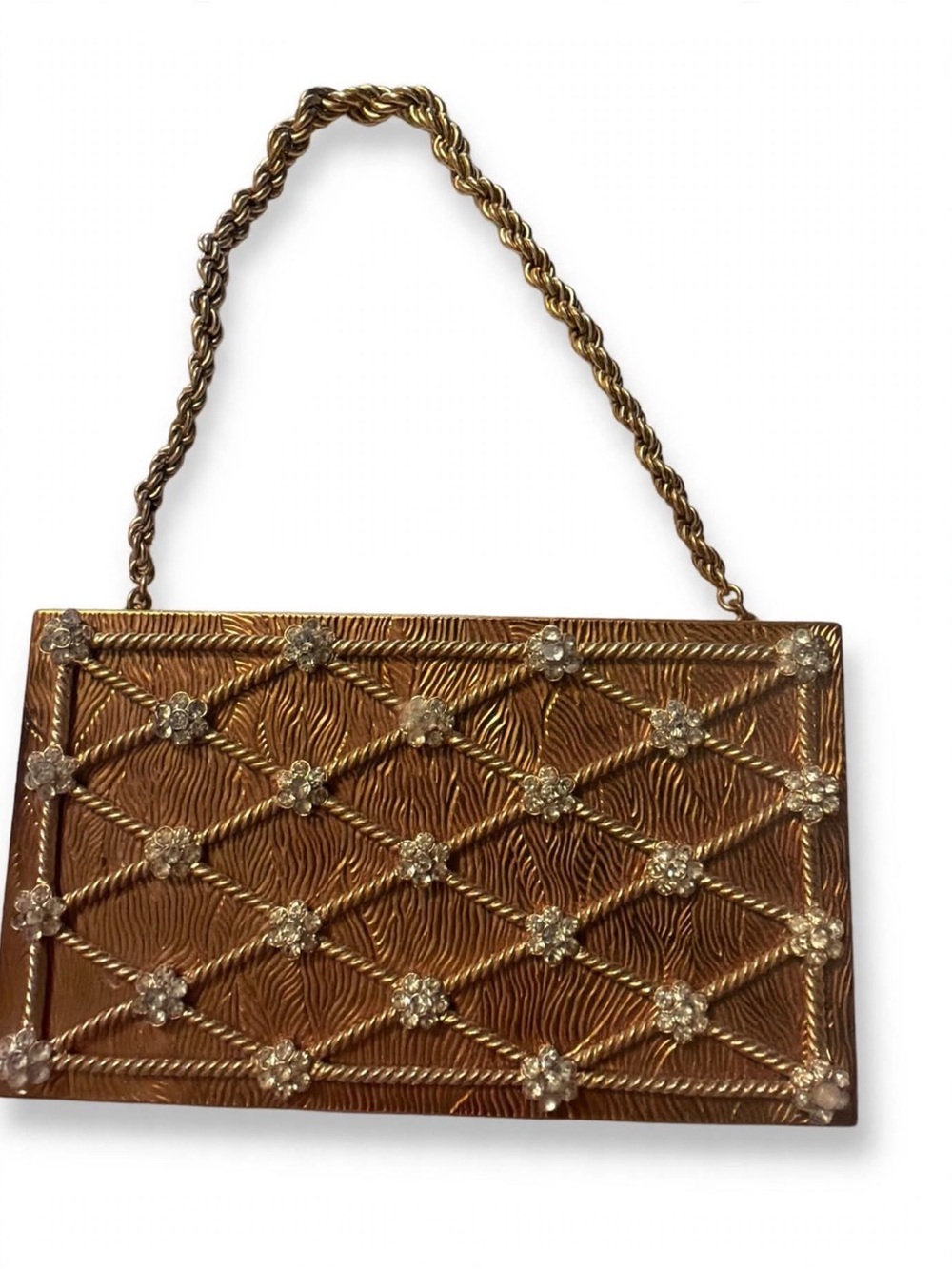 Gold Evening Handbag with Crystal Accents